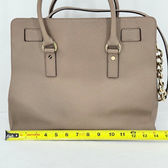 Michael Kors Taupe Saffiano Leather Satchel Hand/Shoulder Bag Large w/Gold Lock - Picture 10 of 15